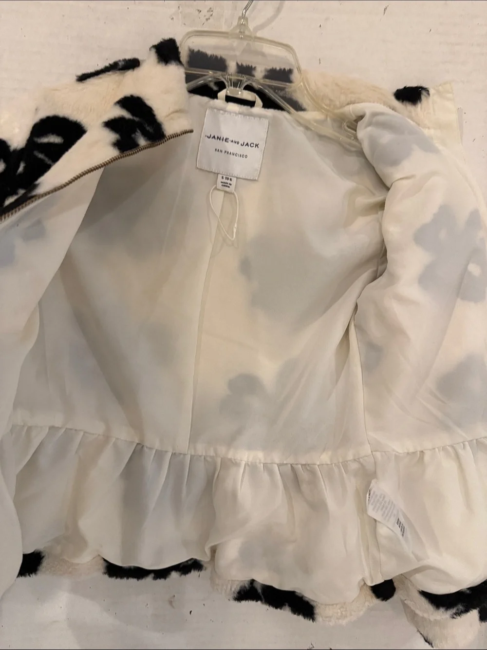 Janie and Jack Black & White Faux Fur Floral Zip Jacket (sz - 5/6)